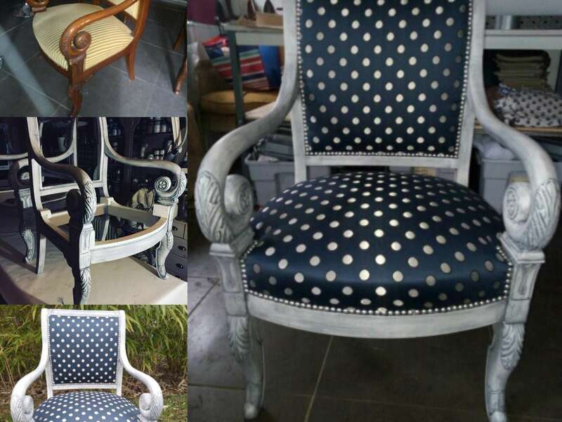 Fauteuil style restauration
Peinture Color'Mat Tulle, patine glacis teinté mythe, patine poudrée Colormétalisé Alu
Tapisserie @l'ateliertapissieretformation