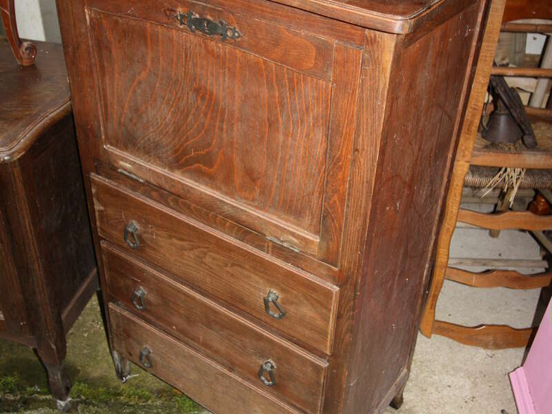 Secrétaire chêne massif - 1 porte abattant - 3 tiroirs - 60€