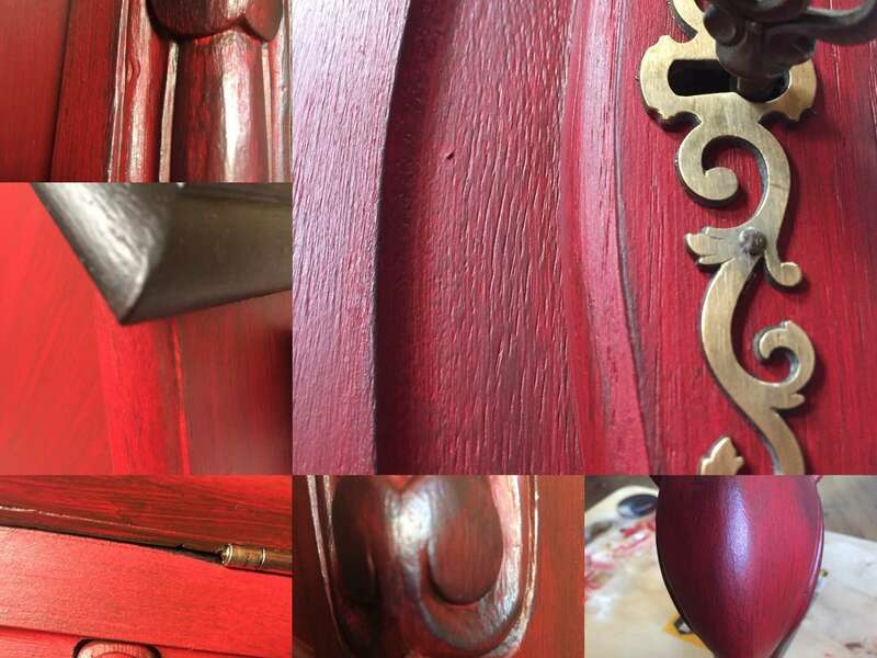 Détail patine sur secrétaire dos d'âne