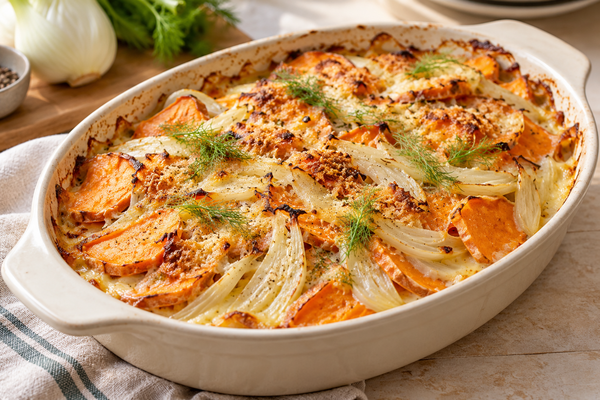 Gratin de patate douce au fenouil