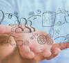 Main tendue avec illustrations abstraites de concepts business
