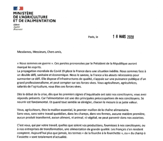 Les ministres Didier Guillaume et Bruno Le Maire remercient les agriculteurs et salariés agricoles 