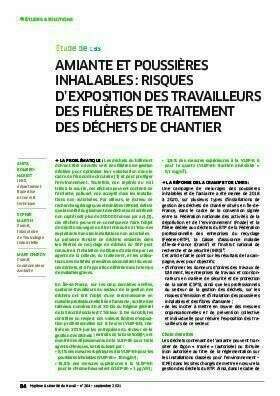 Amiante et poussières inhalables : risques d'exposition des travailleurs des filières de traitement des déchets de chantier