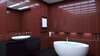 Salle de bain moderne avec carreaux rouges élégants sur mesure