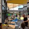 entrée d'immeuble rénovée années 70 lumineuse