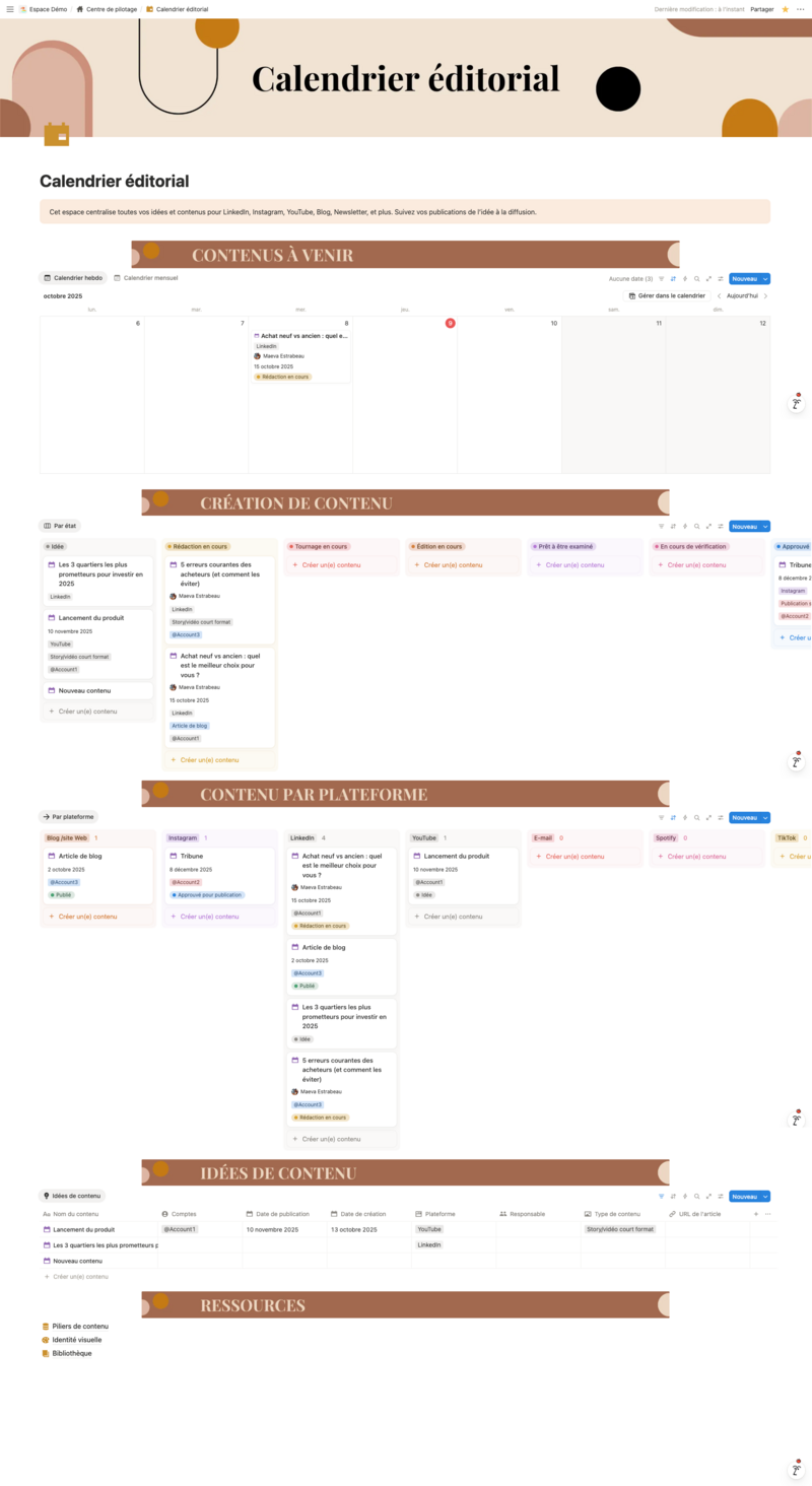 Exemple d'espace Notion créé sur-mesure pour un freelance bordelais