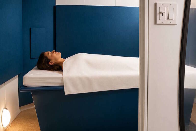Personne allongée en séance dans la cabine de résonance sonore PsychoPhysio