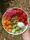 poke veggie tomate pois chiche concombre melon pickles