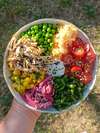 poke bowl veggie tofu japchae haricot petit pois kimchi