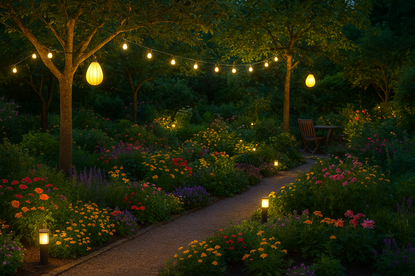 Comment créer un jardin cocooning avec éclairage extérieur, suspensions et bornes lumineuses  