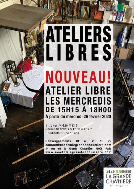 Un nouvel atelier libre d'après modèle vivant à l'Académie de la Grande Chaumière.  