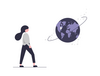 Femme marchant vers globe terrestre symbolisant private equity