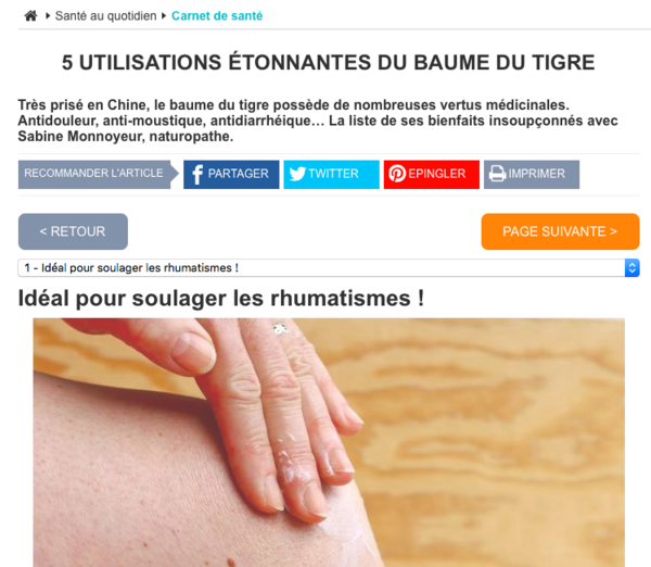 Article sur LE BAUME DU TIGRE