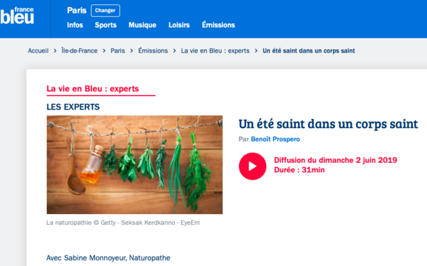 REDIF EMISSION FRANCE BLEU - "UN ETE SAIN DANS UN CORPS SAIN"