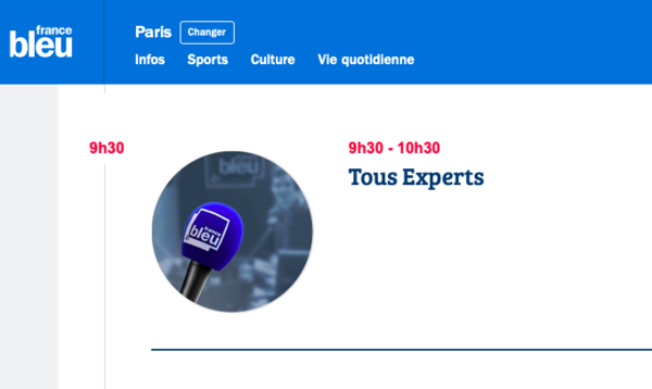 Radio FRANCE BLEU Emission LES EXPERTS