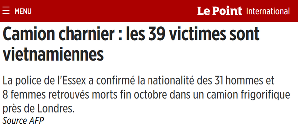 Mes condoléances aux familles des victimes d’origine vietnamienne retrouvées dans le camion en Angleterre