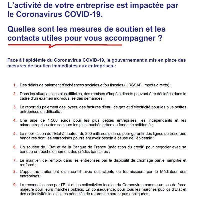 [Coronavirus COVID-19] Les mesures de soutien à l’activité économique