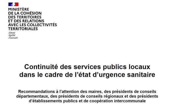 Continuité des services publics locaux dans le cadre de l’état d’urgence sanitaire