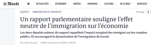 Présentation de mon rapport sur l’évaluation des coûts et bénéfices de l’immigration en matière économique et sociale