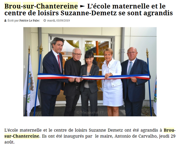 Inauguration de nouveaux locaux de l’école maternelle Suzanne Demetz et de l’accueil de loisirs à Brou-sur-Chantereine