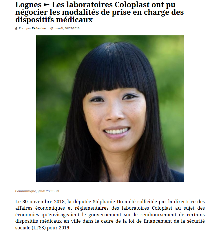Mes actions pour le maintien des activités des laboratoires Coloplast à Lognes et en France