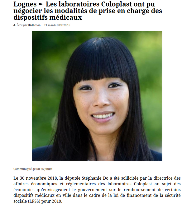 Mes actions pour le maintien des activités des laboratoires Coloplast à Lognes et en France