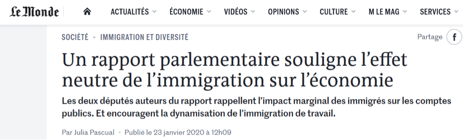 Le Monde a consacré un article à mon rapport sur l’immigration