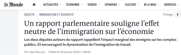 Le Monde a consacré un article à mon rapport sur l’immigration