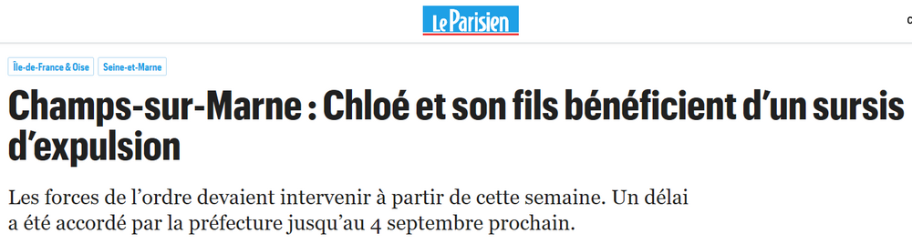 Champs-sur-Marne : un sursis d’expulsion de leur logement pour Chloé et son fils !