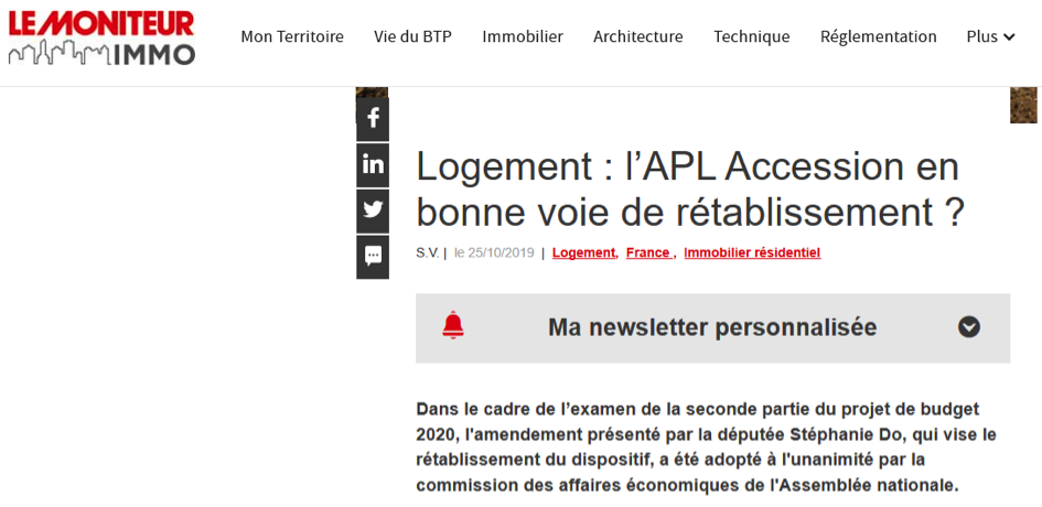 L’APL Accession en bonne voie de rétablissement