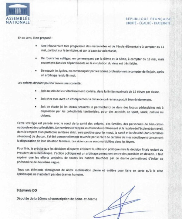 Ma réponse suite à une sollicitation sur la stratégie de déconfinement présentée le 28 avril par le Premier ministre et sur la reprise de l’école