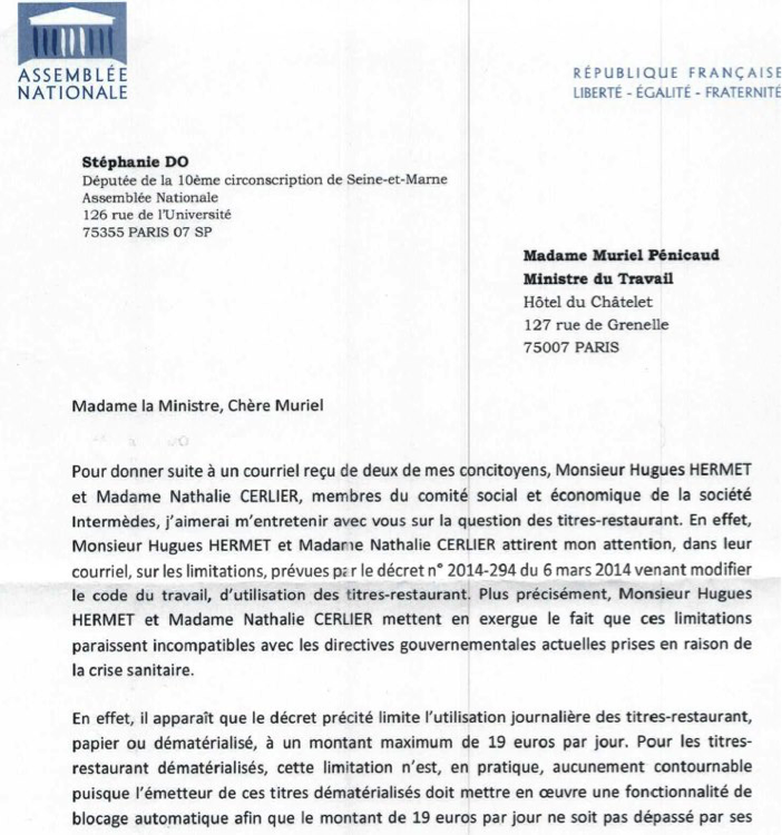 Une de mes propositions retenues par le Gouvernement sur le déplafonnement du montant journalier des titres-restaurant utilisables pour les achats du quotidien