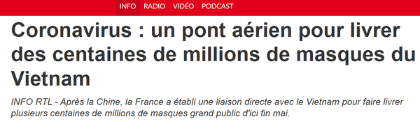 Liaison directe entre la France et le Vietnam pour s’approvisionner en masques