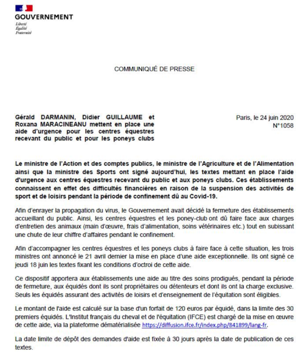 Aide d’urgence aux centres équestres recevant du public et aux poneys clubs