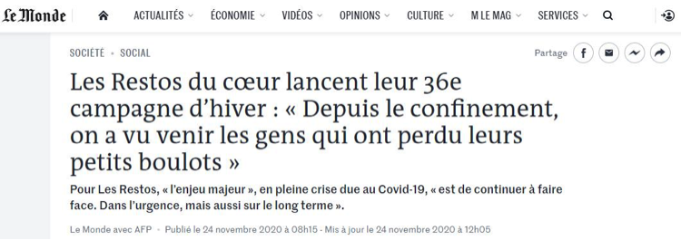Lancement de la campagne d’hiver des Restos du cœur, le Gouvernement aux côtés des associations pour lutter contre la précarité