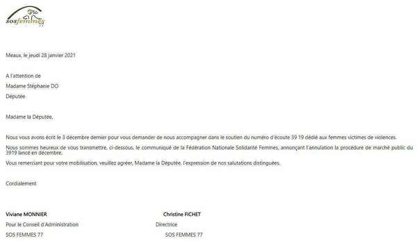 Interruption de la procédure de marché public relatif à la plateforme d’écoute, d’information et d’orientation sur le champ des violences sexistes et sexuelles, le 39 19 