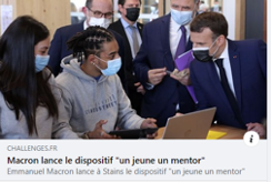 Visite du Président de la République dans un centre de formation aux métiers industriels à Stains (Seine-Saint-Denis), pour lancer le dispositif "un jeune un mentor".