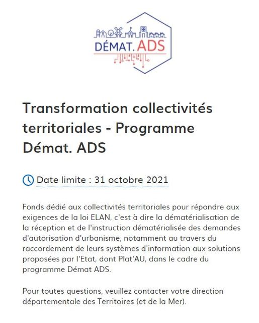 Guichet spécifique pour les projets de dématérialisation des demandes d’autorisation d’urbanisme !