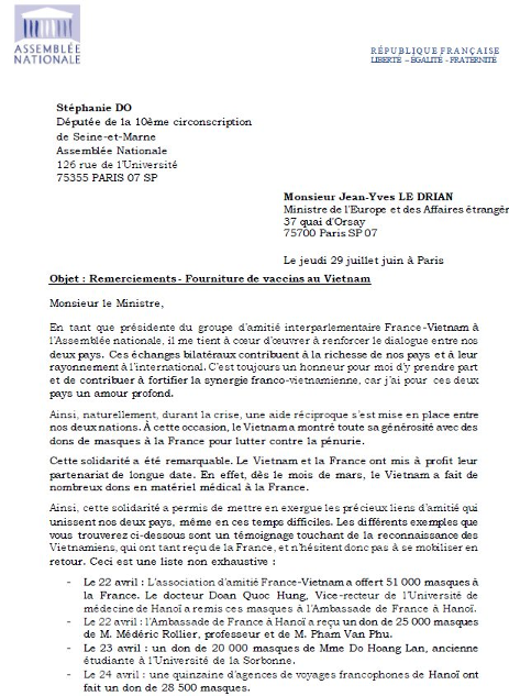 L’amitié Franco-vietnamienne en action ! Nous fournissons des vaccins au peuple vietnamien !