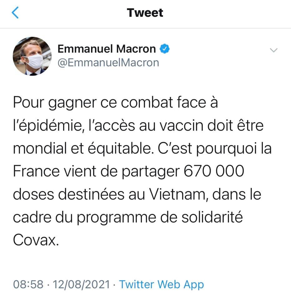 Solidarité avec le Vietnam ! 670 000 doses de vaccins seront envoyées aVietnam dans le cadre du programme de solidarité COVAX