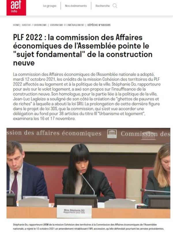 Les conclusions de mon rapport budgétaire logement dans le cadre du projet de loi finance 2022