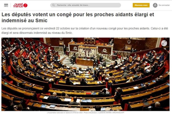 L’Assemblée nationale adopte à l’unanimité le congé proche aidant élargi et mieux rémunéré ! 