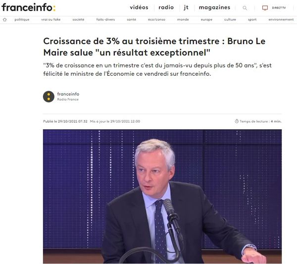 L’économie française enregistre 3% de croissance au troisième trimestre, un des meilleurs taux de croissance depuis près de 50 ans  