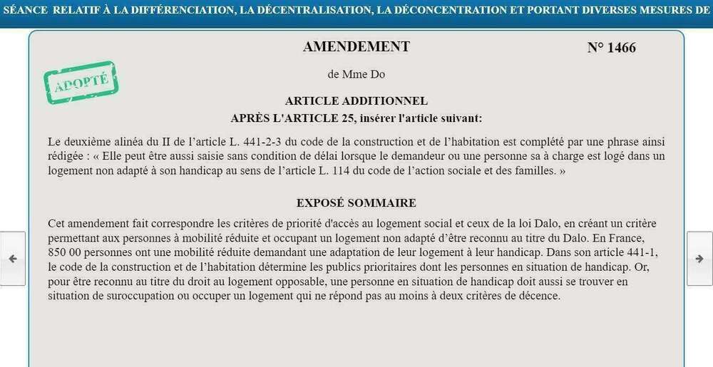 Mon amendement N°1466 a été adopté ! (correspondance des critères de priorité d'accès au logement social/Dalo)