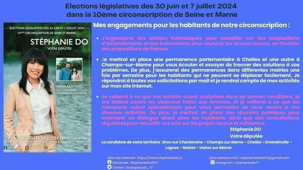 Elections législatives des 30 juin et 7 juillet 2024 : Mes engagements pour les habitants