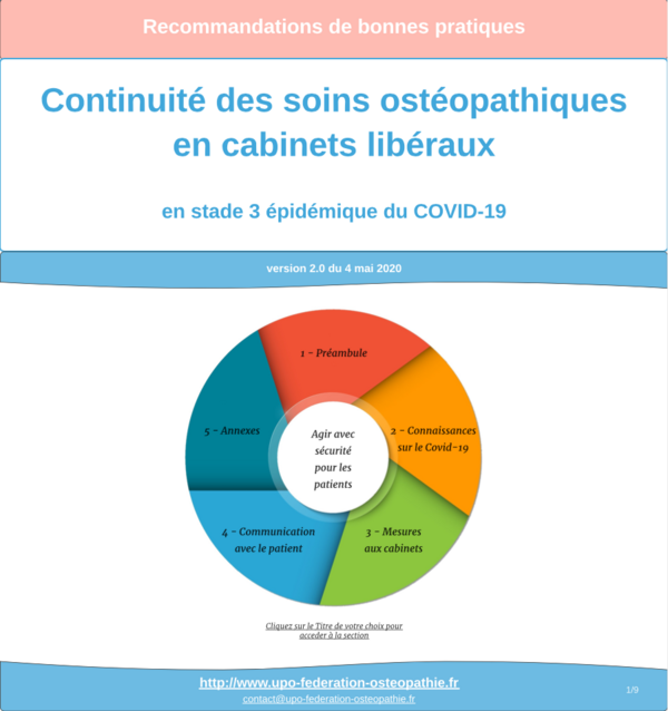 Covid-19 : l’Unité pour l’Ostéopathie actualise ses recommandations de bonnes pratiques