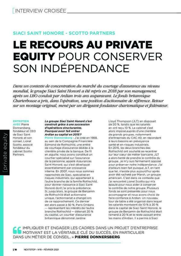 210201 Nextstep – LSM et Pierre Donnersberg Siaci – Le recours au private equity pour conserver son indépendance (article seul)