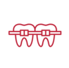 Appareil multi-attaches : bagues et fil sur deux dents, pictogramme