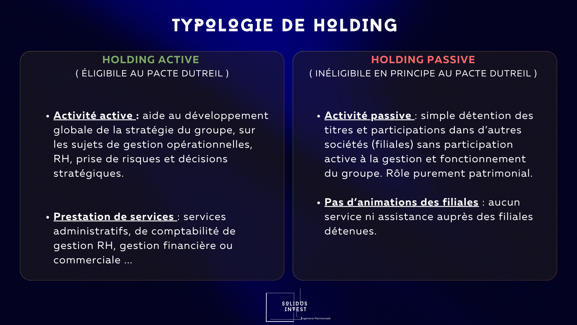 Typologie de holding patrimoniale - Solidus Invest