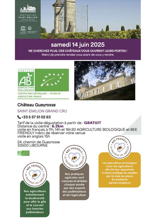 SAINT EMILION château ouvert visite le 14 juin